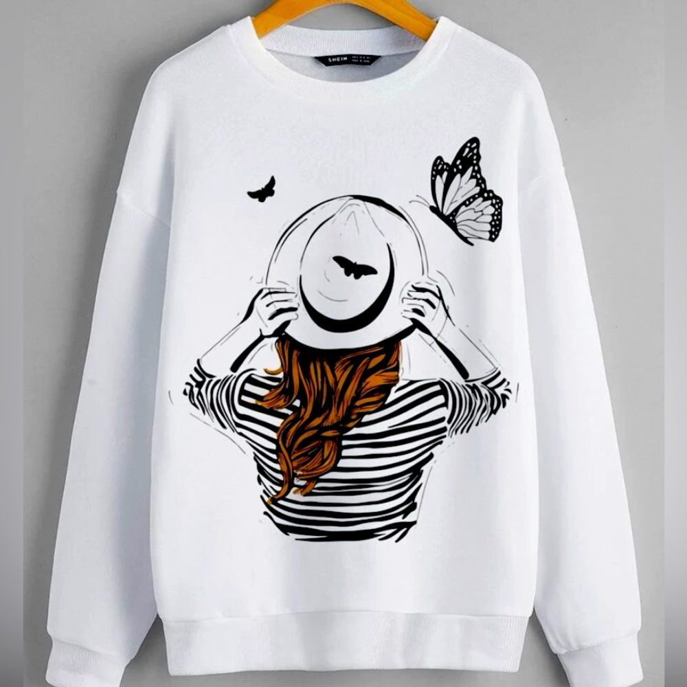 Figure And Butterfly Print Sweatshirt